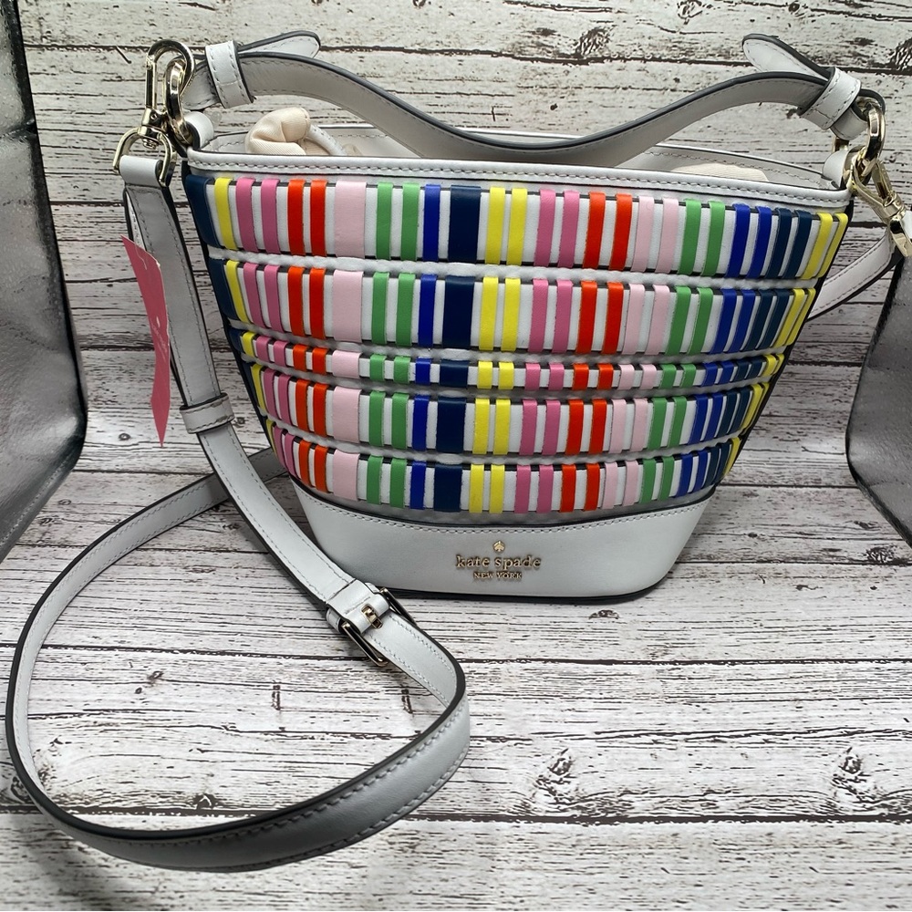 NWT Kate Spade Pippa Woven Multi Color Small Bucket Bag